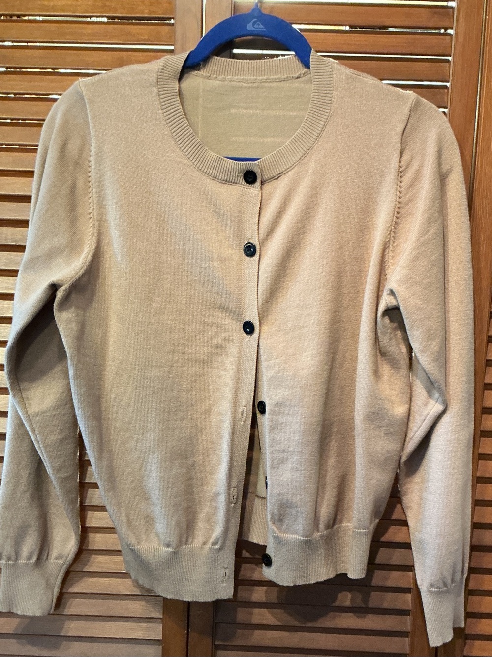 SHEIN Beige Button-Front Crewneck Cardigan